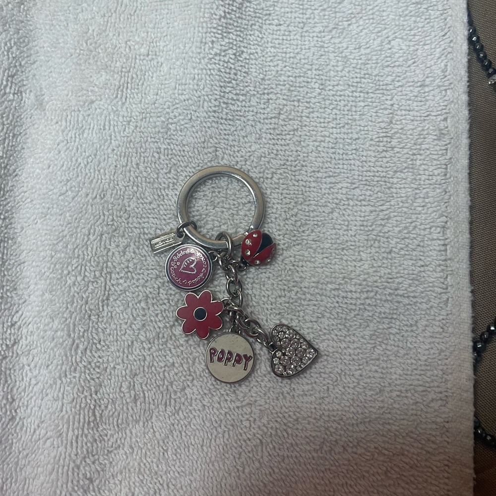 Coach Red and Silver Key & Card Holder